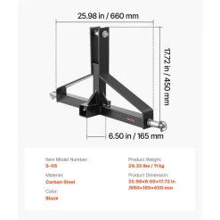 VEVOR 3 Point Trailer Hitch with 2 in Receiver, 3pt Quick Hitch Attachment for Category 1 Tractor, 3000lbs Capacity, Tow Drawbar Adapter, Compatible with Kubota, Mahindra, Ford, Yanmar, John Deere
