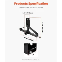 VEVOR 3 Point Trailer Hitch with 2 in Receiver, 3pt Quick Hitch Attachment for Category 1 Tractor, 3000lbs Capacity, Tow Drawbar Adapter, Compatible with Kubota, Mahindra, Ford, Yanmar, John Deere