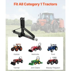 VEVOR 3 Point Trailer Hitch with 2 in Receiver, 3pt Quick Hitch Attachment for Category 1 Tractor, 3000lbs Capacity, Tow Drawbar Adapter, Compatible with Kubota, Mahindra, Ford, Yanmar, John Deere