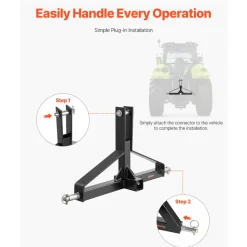 VEVOR 3 Point Trailer Hitch with 2 in Receiver, 3pt Quick Hitch Attachment for Category 1 Tractor, 3000lbs Capacity, Tow Drawbar Adapter, Compatible with Kubota, Mahindra, Ford, Yanmar, John Deere