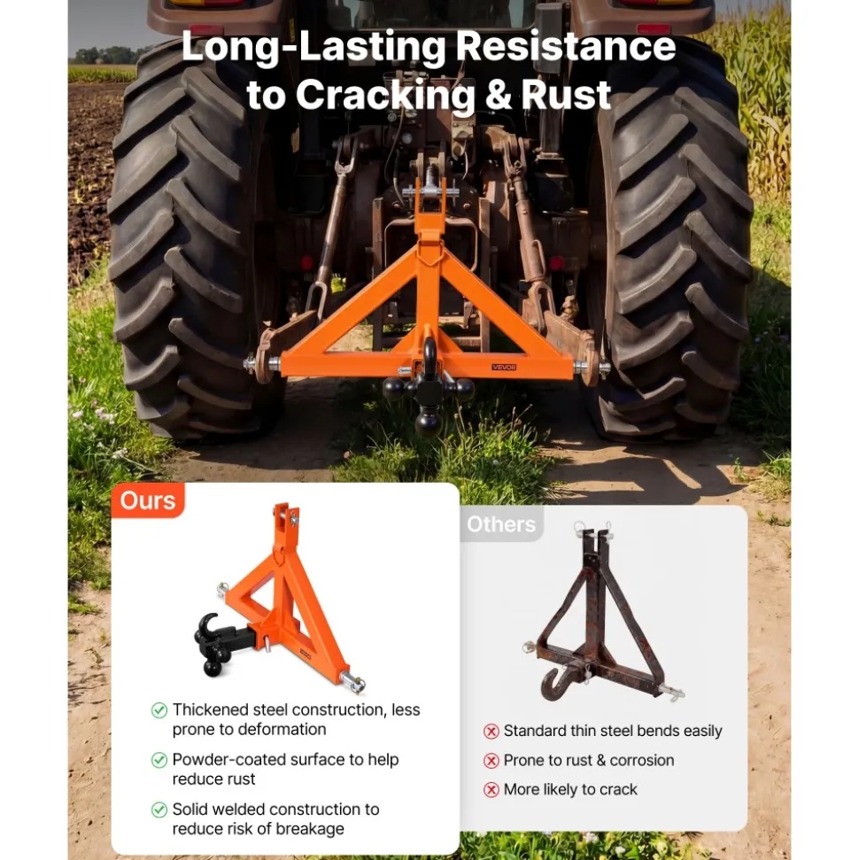 VEVOR 3 Point Trailer Hitch with 2" Receiver, 3 Pt Quick Hitch Attachment with 3 Trailer Balls, Tractor Tow Drawbar Adapter for Category 1, Kubota, Mahindra, Ford, Yanmar, John Deere, Massey Ferguson