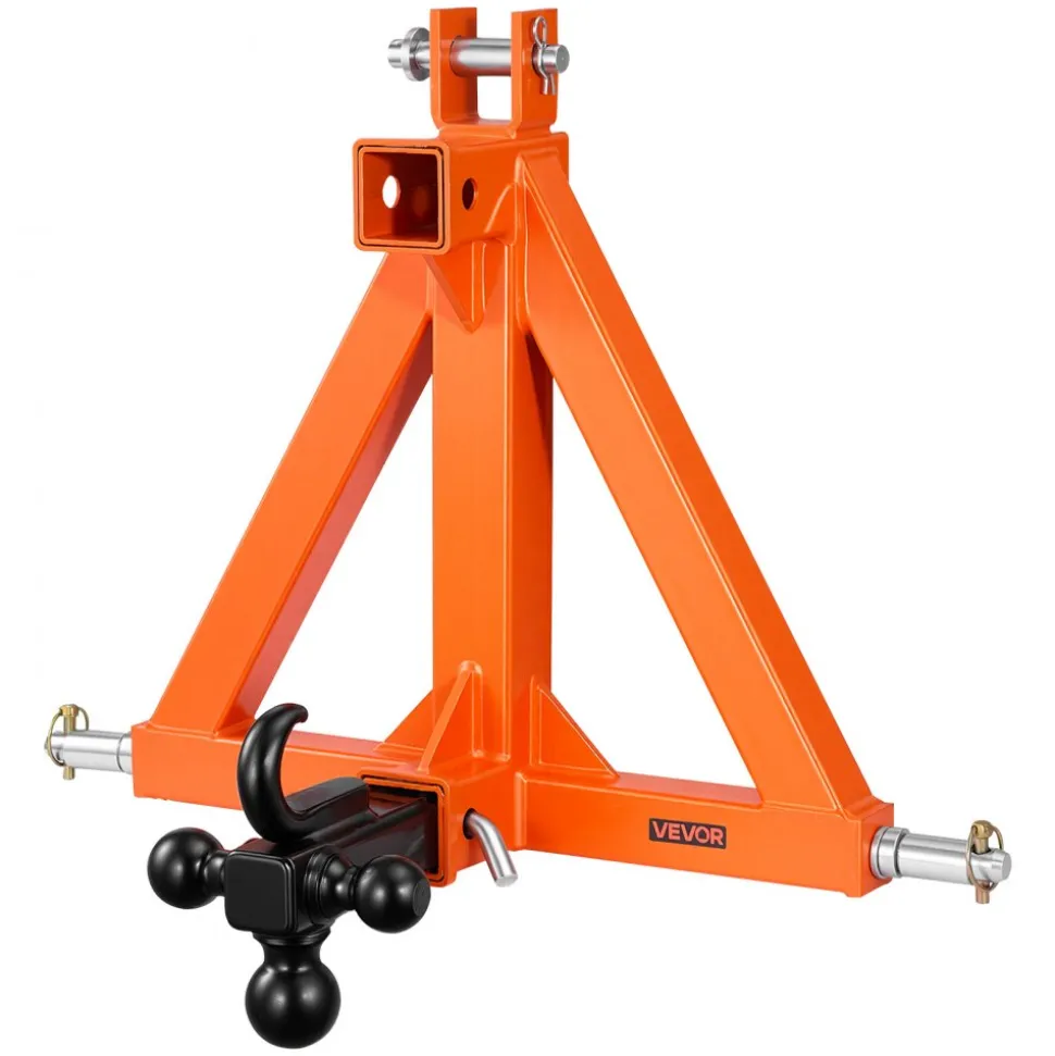 VEVOR 3 Point Trailer Hitch with 2" Receiver, 3 Pt Quick Hitch with 3 Trailer Balls, Tractor Tow Drawbar Adapter for Category 1, Kubota, Mahindra, Ford, Yanmar, John Deere, Massey Ferguson, Orange