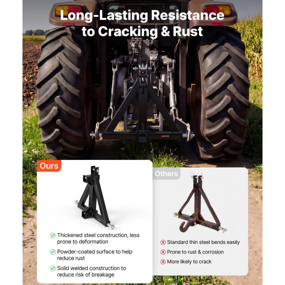 VEVOR 3 Point Trailer Hitch with 2" Receiver, 3 Pt Quick Hitch Attachment, Tractor Tow Drawbar Adapter, Compatible with Category 1, Kubota, Mahindra, Ford, Yanmar, John Deere, Massey Ferguson, Tractor