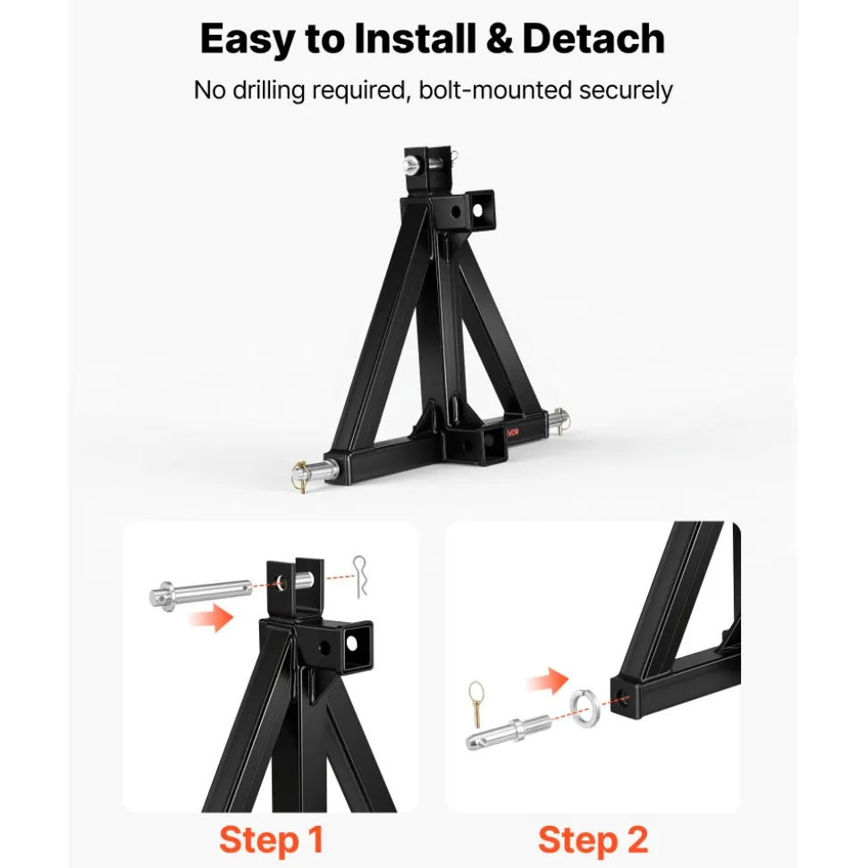 VEVOR 3 Point Trailer Hitch with 2" Receiver, 3 Pt Quick Hitch Attachment, Tractor Tow Drawbar Adapter, Compatible with Category 1, Kubota, Mahindra, Ford, Yanmar, John Deere, Massey Ferguson, Tractor