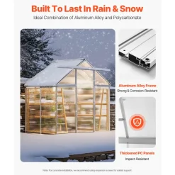 VEVOR Polycarbonate Greenhouse, 6 x 4 Ft, Outdoor Greenhouse with Adjustable Vent Windows, Pavilion Styled Greenhouse with Sliding Door, Aluminum Large Walk-in Greenhouse Kit for Garden Backyard