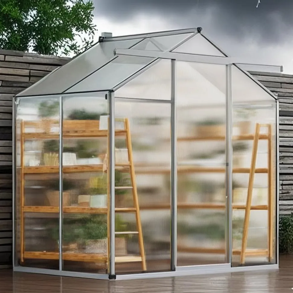 VEVOR Polycarbonate Greenhouse, 6 x 4 Ft, Outdoor Greenhouse with Adjustable Vent Windows, Pavilion Styled Greenhouse with Sliding Door, Aluminum Large Walk-in Greenhouse Kit for Garden Backyard