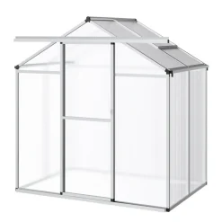 VEVOR Polycarbonate Greenhouse, 6 x 4 Ft, Outdoor Greenhouse with Adjustable Vent Windows, Pavilion Styled Greenhouse with Sliding Door, Aluminum Large Walk-in Greenhouse Kit for Garden Backyard
