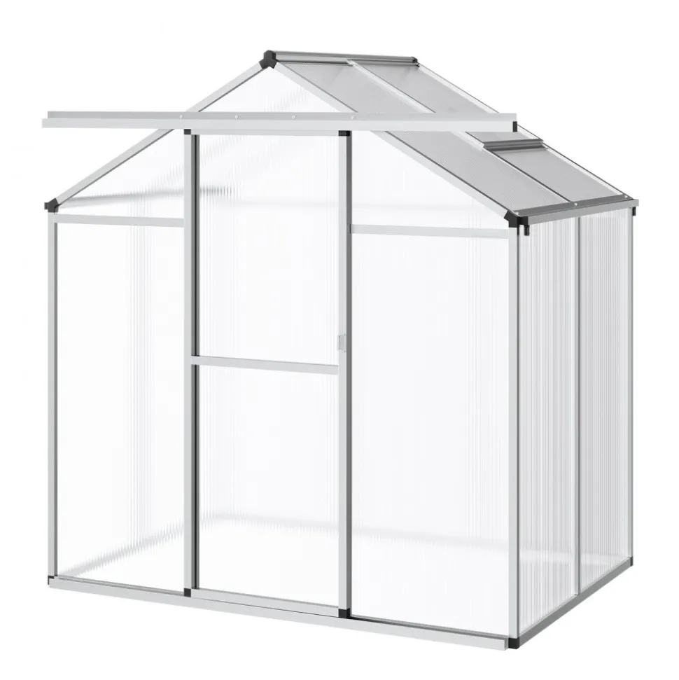 VEVOR Polycarbonate Greenhouse, 6 x 4 Ft, Outdoor Greenhouse with Adjustable Vent Windows, Pavilion Styled Greenhouse with Sliding Door, Aluminum Large Walk-in Greenhouse Kit for Garden Backyard