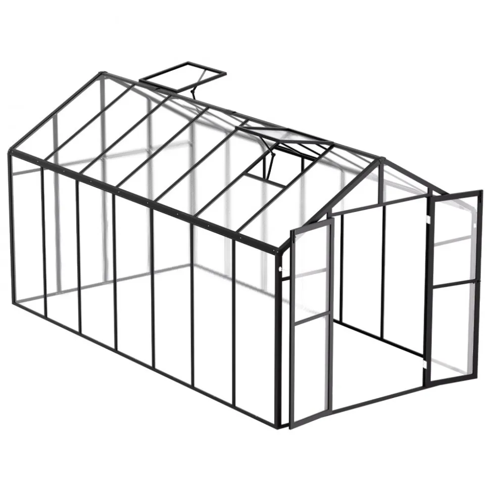 VEVOR Polycarbonate Greenhouse, 8 x 14 Ft, Outdoor Greenhouse with 2 Vent Windows, Pavilion Styled Greenhouse with Hinged Door, Aluminum Large Walk-in Greenhouse Kit for Outside Garden Backyard
