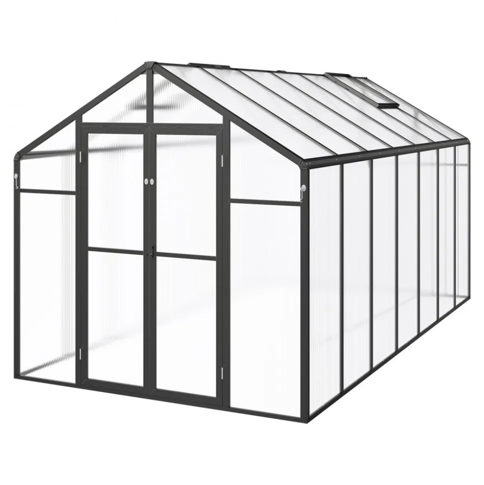 VEVOR Polycarbonate Greenhouse, 8 x 14 Ft, Outdoor Greenhouse with 2 Vent Windows, Pavilion Styled Greenhouse with Hinged Door, Aluminum Large Walk-in Greenhouse Kit for Outside Garden Backyard