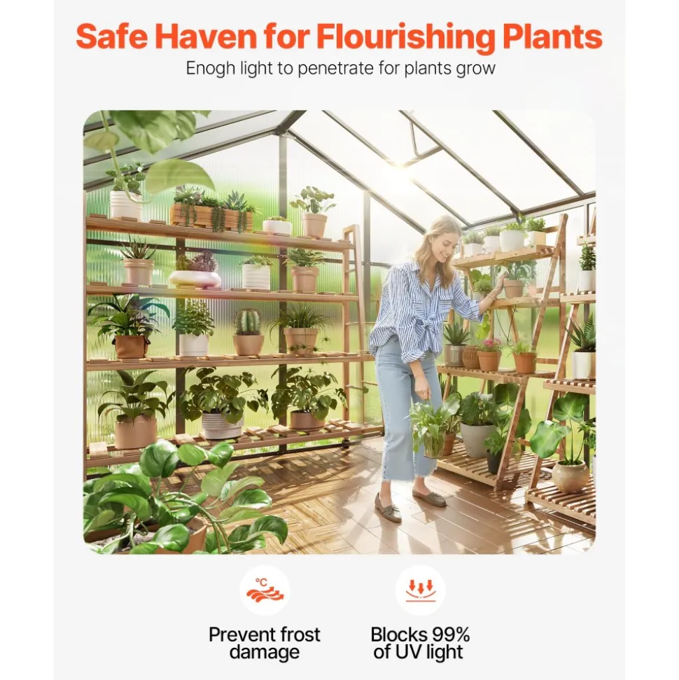 VEVOR Polycarbonate Greenhouse, 8 x 14 Ft, Outdoor Greenhouse with 2 Vent Windows, Pavilion Styled Greenhouse with Hinged Door, Aluminum Large Walk-in Greenhouse Kit for Outside Garden Backyard