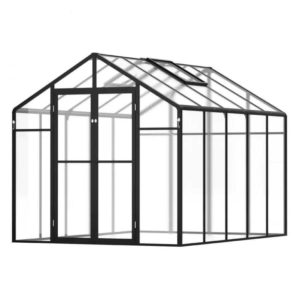 VEVOR Polycarbonate Greenhouse, 8 x 10 Ft, Outdoor Greenhouse with 2 Vent Windows, Pavilion Styled Greenhouse with Hinged Door, Aluminum Large Walk-in Greenhouse Kit for Outside Garden Backyard