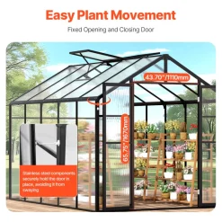 VEVOR Polycarbonate Greenhouse, 8 x 10 Ft, Outdoor Greenhouse with 2 Vent Windows, Pavilion Styled Greenhouse with Hinged Door, Aluminum Large Walk-in Greenhouse Kit for Outside Garden Backyard