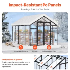 VEVOR Polycarbonate Greenhouse, 8 x 10 Ft, Outdoor Greenhouse with 2 Vent Windows, Pavilion Styled Greenhouse with Hinged Door, Aluminum Large Walk-in Greenhouse Kit for Outside Garden Backyard
