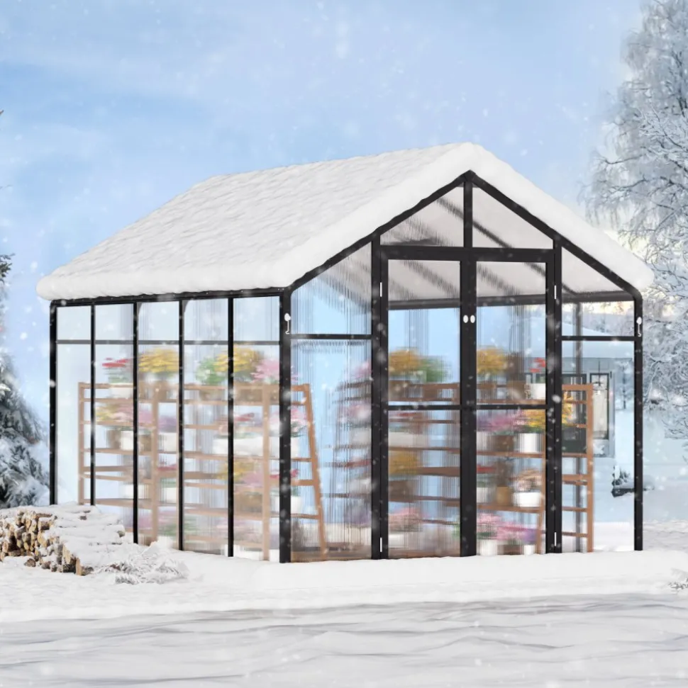 VEVOR Polycarbonate Greenhouse, 8 x 10 Ft, Outdoor Greenhouse with 2 Vent Windows, Pavilion Styled Greenhouse with Hinged Door, Aluminum Large Walk-in Greenhouse Kit for Outside Garden Backyard