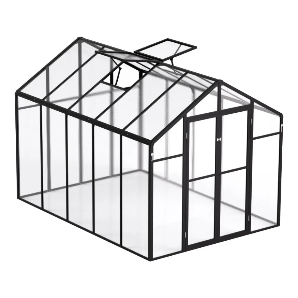 VEVOR Polycarbonate Greenhouse, 8 x 10 Ft, Outdoor Greenhouse with 2 Vent Windows, Pavilion Styled Greenhouse with Hinged Door, Aluminum Large Walk-in Greenhouse Kit for Outside Garden Backyard