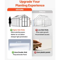 VEVOR Polycarbonate Greenhouse, 8 x 12 Ft, Outdoor Greenhouse with 2 Vent Windows, Pavilion Styled Greenhouse with Hinged Door, Aluminum Large Walk-in Greenhouse Kit for Outside Garden Backyard