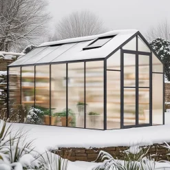 VEVOR Polycarbonate Greenhouse, 8 x 12 Ft, Outdoor Greenhouse with 2 Vent Windows, Pavilion Styled Greenhouse with Hinged Door, Aluminum Large Walk-in Greenhouse Kit for Outside Garden Backyard