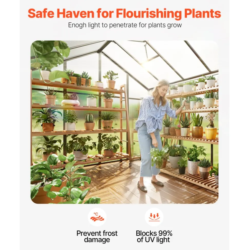 VEVOR Polycarbonate Greenhouse, 8 x 12 Ft, Outdoor Greenhouse with 2 Vent Windows, Pavilion Styled Greenhouse with Hinged Door, Aluminum Large Walk-in Greenhouse Kit for Outside Garden Backyard