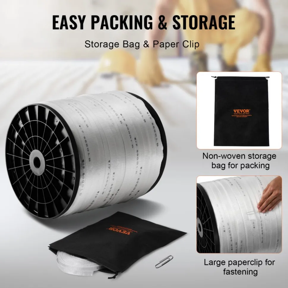 VEVOR Polyester Pull Tape, 1" x 2103' Mule Tape Flat Rope, 6000 lbf Tensile Capacity, Printed Webbing Cable Pulling Tape for Packaging, Gardening, Commercial Electrical, Conduit Work, White