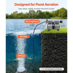 VEVOR Pond Aerator Air Diffuser & 3/8 in Self Sinking Aeration Hose Kit, 8in Silicone Lake Aeration Diffuser with 100ft Flexible Pond Aerator Hose Kit for Ponds Lakes Water Gardens
