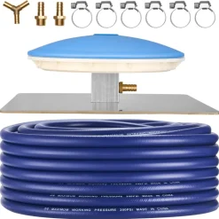 VEVOR Pond Aerator Air Diffuser & 3/8 in Self Sinking Aeration Hose Kit, 8in Silicone Lake Aeration Diffuser with 100ft Flexible Pond Aerator Hose Kit for Ponds Lakes Water Gardens