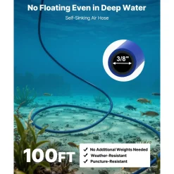 VEVOR Pond Aerator Air Diffuser & 3/8 in Self Sinking Aeration Hose Kit, 8in Silicone Lake Aeration Diffuser with 100ft Flexible Pond Aerator Hose Kit for Ponds Lakes Water Gardens
