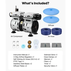 VEVOR Pond Aerators, 5.2CFM Aeration System for Lakes up to 3 Acres, 3/4 HP Air Compressor, 2 Diffusers & Two 100' Weighted Tubings, Outdoor Pond Aeration Pump for Deep Water Oxygen Circulation
