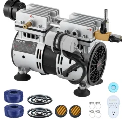 VEVOR Pond Aerators, 5.2CFM Aeration System for Lake up to 3 Acres, 3/4 HP Air Compressor, 2 Diffusesr & Two100' Weighted Tubings, Aeration Pump for Outdoor Ponds & Lakes Deep Water Oxygen Circulation