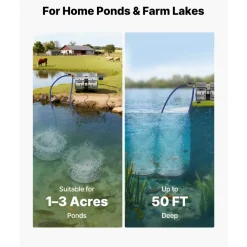 VEVOR Pond Aerators, 5.2CFM Aeration System for Lake up to 3 Acres, 3/4 HP Air Compressor, 2 Diffusesr & Two100' Weighted Tubings, Aeration Pump for Outdoor Ponds & Lakes Deep Water Oxygen Circulation