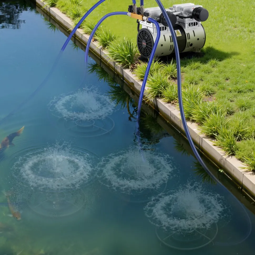 VEVOR Pond Aerators, 6.7CFM Aeration System for Lakes up to 3 Acres, 1 HP Air Compressor, 4 Diffusers & Four 100' Weighted Tubing, Outdoor Pond Aeration Pump for Deep Water Oxygen Circulation
