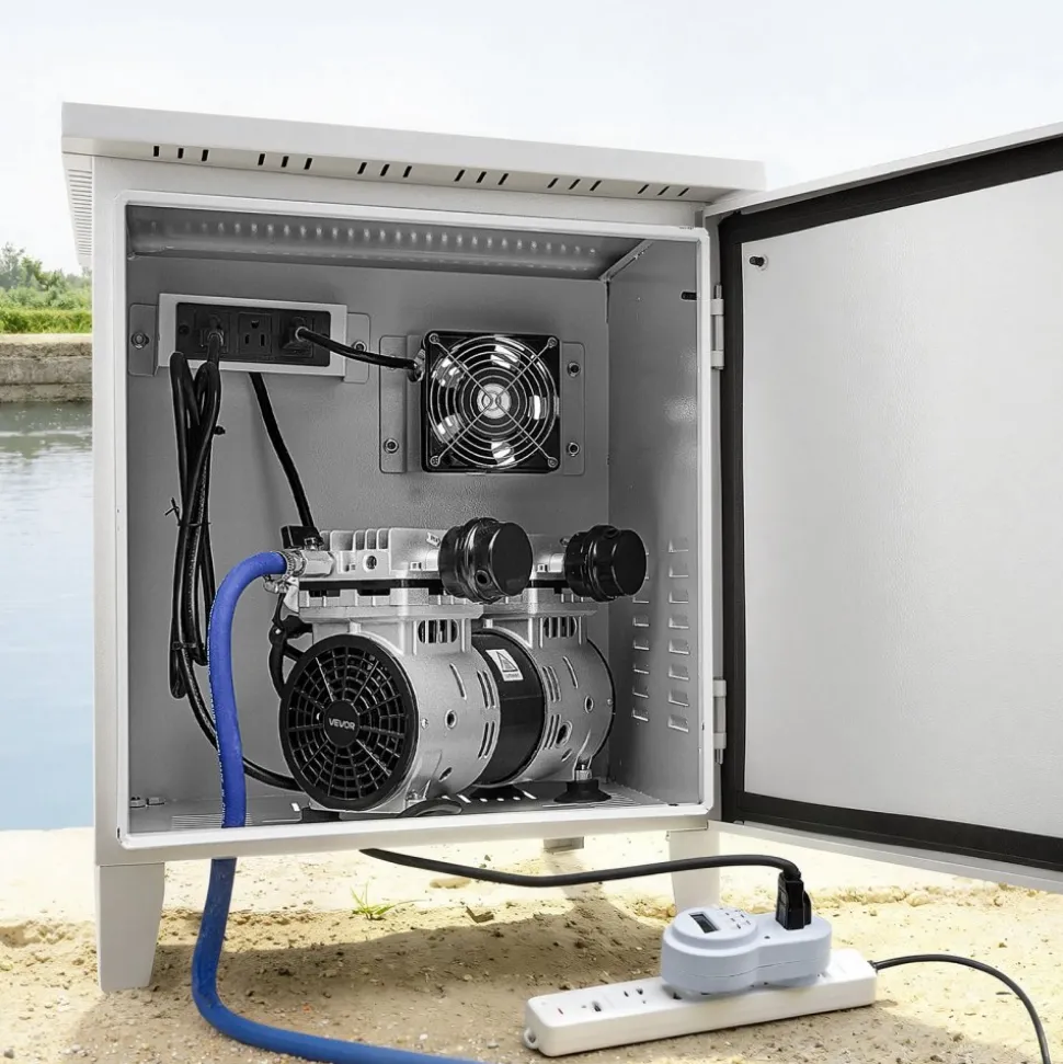 VEVOR Pond Aerator Weatherproof Outdoor Cabinet, Housing for Pond Aerator with Cooling Fan & AC Power Outlet, 16.9 x 19.7 x 22.8 in, Water Garden Aeration Box, Fits Most Aeration Compressors