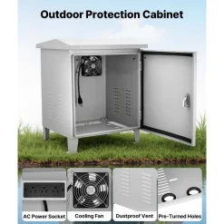VEVOR Pond Aerator Weatherproof Outdoor Cabinet, Housing for Pond Aerator with Cooling Fan & AC Power Outlet, 16.9 x 19.7 x 22.8 in, Water Garden Aeration Box, Fits Most Aeration Compressors