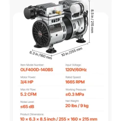 VEVOR Pond Aerator, 550W Power, 5.2CFM for Up to 3 Acre 50' Lake, Pond Aeration Kit Includes 3/4 HP Compressor & Timer & Valves, Air Compressor for Deep Water Oxygen Circulation, for Pond, Lake