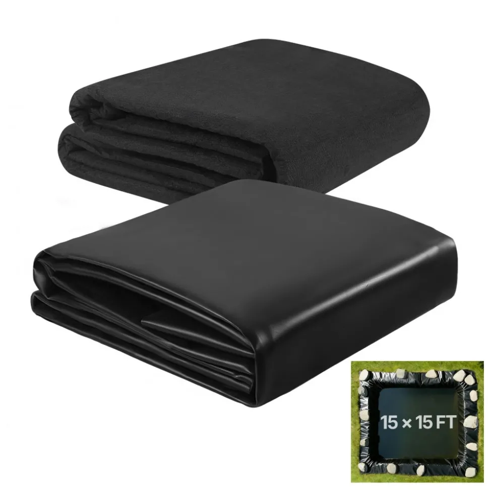 VEVOR Pond Liner 15 x 15 ft, 45 Mil, EPDM Rubber Fish Koi Pond Liner and Underlayment Combo, Easy to Cut, Durable & Leakproof, for Outdoor Ponds, Water Garden, Waterfall, Fishpond, Fountains, Black