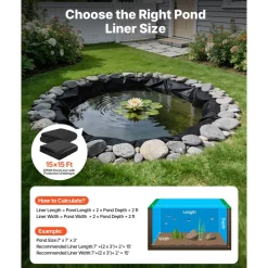 VEVOR Pond Liner 15 x 15 ft, 45 Mil, EPDM Rubber Fish Koi Pond Liner and Underlayment Combo, Easy to Cut, Durable & Leakproof, for Outdoor Ponds, Water Garden, Waterfall, Fishpond, Fountains, Black