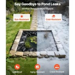 VEVOR Pond Liner 15 x 15 ft, 45 Mil, EPDM Rubber Fish Koi Pond Liner and Underlayment Combo, Easy to Cut, Durable & Leakproof, for Outdoor Ponds, Water Garden, Waterfall, Fishpond, Fountains, Black