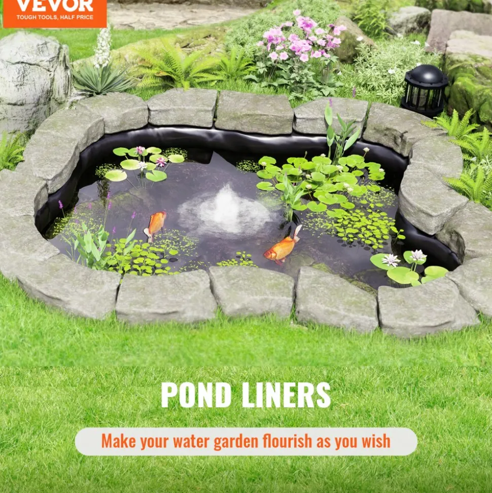 VEVOR Pond Liner, 10 x 13 ft 20 Mil Thickness, Pliable LLDPE Material Pond Skins, Easy Cutting Underlayment for Fish or Koi Ponds, Water Features, Waterfall Base , Fountains, Water Gardens, Black