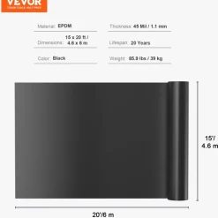 VEVOR Pond Liner, 10 x 13 ft 20 Mil Thickness, Pliable LLDPE Material Pond Skins, Easy Cutting Underlayment for Fish or Koi Ponds, Water Features, Waterfall Base , Fountains, Water Gardens, Black