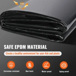 VEVOR Pond Liner, 30 x 35 ft 45 Mil Thickness, Pliable EPDM Material Pond Skins, Easy Cutting Underlayment for Fish or Koi Ponds, Water Features, Waterfall Base, Fountains, Water Gardens, Black
