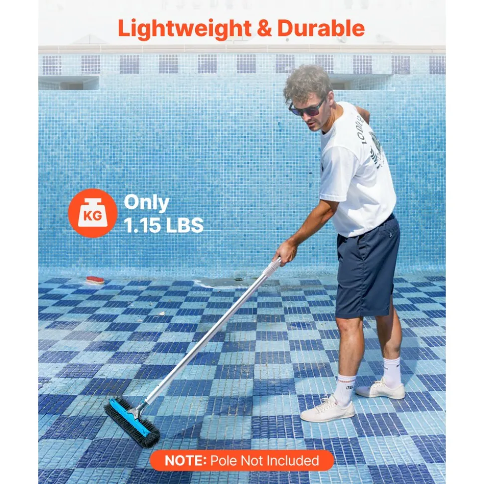 VEVOR Pool Brush Head, 20 Inch Scrub Brushes with Nylon Bristles and Aluminum Pole Connector, Heavy Duty Curved Brush Head for Cleaning Inground/Above Ground Swimming Pool Walls, Pole Not Included
