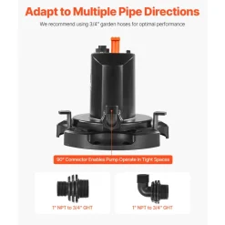 VEVOR Pool Cover Pump, 1/2 HP 1575 GPH, 120V Submersible Swimming Pool Cover Pump with 25 ft Power Cord, 24 ft Max Head Lift, Water Removal and Transfer Pump, for Pool Draining Inflatable Water Parks