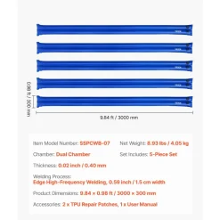 VEVOR Pool Cover Water Bags, 5 Packs 10 Ft, Double Chamber Pool Cover Water Tubes, 0.4mm Thick PVC Bags Weights with Leakproof Screw Cap, for Inground Swimming-Pool Covers Winter Closing, Blue
