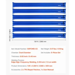 VEVOR Pool Cover Water Bags, 6 Packs 8 Ft, Double Chamber Pool Cover Water Tubes, 0.4mm Thick PVC Bags Weights with Leakproof Screw Cap, for Inground Swimming-Pool Covers Winter Closing, Blue