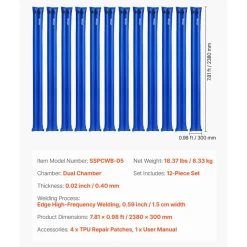 VEVOR Pool Cover Water Bags, 12 Packs 8 Ft, Double Chamber Pool Cover Water Tubes, 0.4mm Thick PVC Bags Weights with Leakproof Screw Cap, for Inground Swimming-Pool Covers Winter Closing, Blue