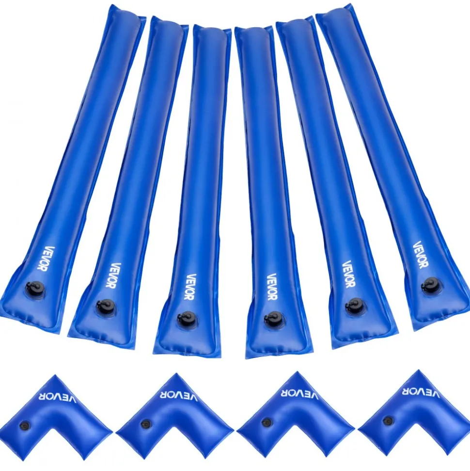 VEVOR Pool Cover Water Bags Set, 6 Packs 8 Ft Single Chamber Pool Cover Water Bags & 4 Corner Tubes, 0.4mm Thick PVC Bag Weights with Leakproof Valve, for Winter Inground Swimming-Pool Covers