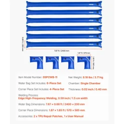 VEVOR Pool Cover Water Bags Set, 6 Packs 8 Ft Single Chamber Pool Cover Water Bags & 4 Corner Tubes, 0.4mm Thick PVC Bag Weights with Leakproof Valve, for Winter Inground Swimming-Pool Covers
