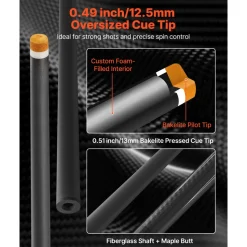 VEVOR Pool Cue, 1 Piece Pool Stick, 58 inch & 19 oz Carbon Fiber Billiard Pools Cue Stick with Bakelite Pressed Cue Tip & ABS Connection Ring, Cues Sticks for Professional Pool Table, Bar, Home,Office