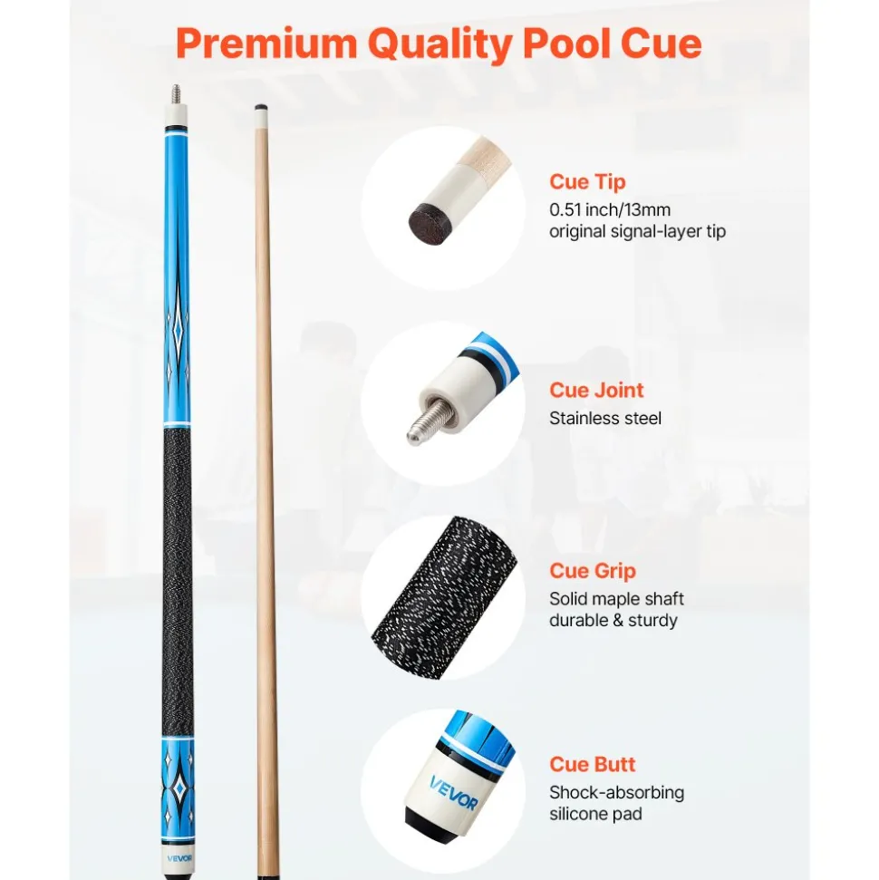 VEVOR Pool Cue, 4 Pieces Pool Stick, 58 inch Canadian Maple Wood Billiard Pools Stick with ABS Connection Ring, Cues Sticks for Professional Pool Table, Bar, Home, Office, 18 oz, 19 oz, 20 oz, 21 oz