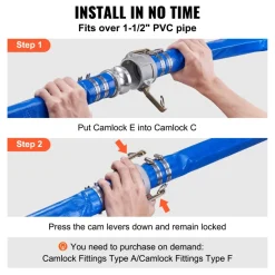 VEVOR Pool Drain Hose, 2 inch by 50 ft, Durable PVC Material, Includes Aluminum Camlock C & E Connectors and Clamps, Fits Pumps and Sand Filters, Ideal for Pool Water Removal, Blue